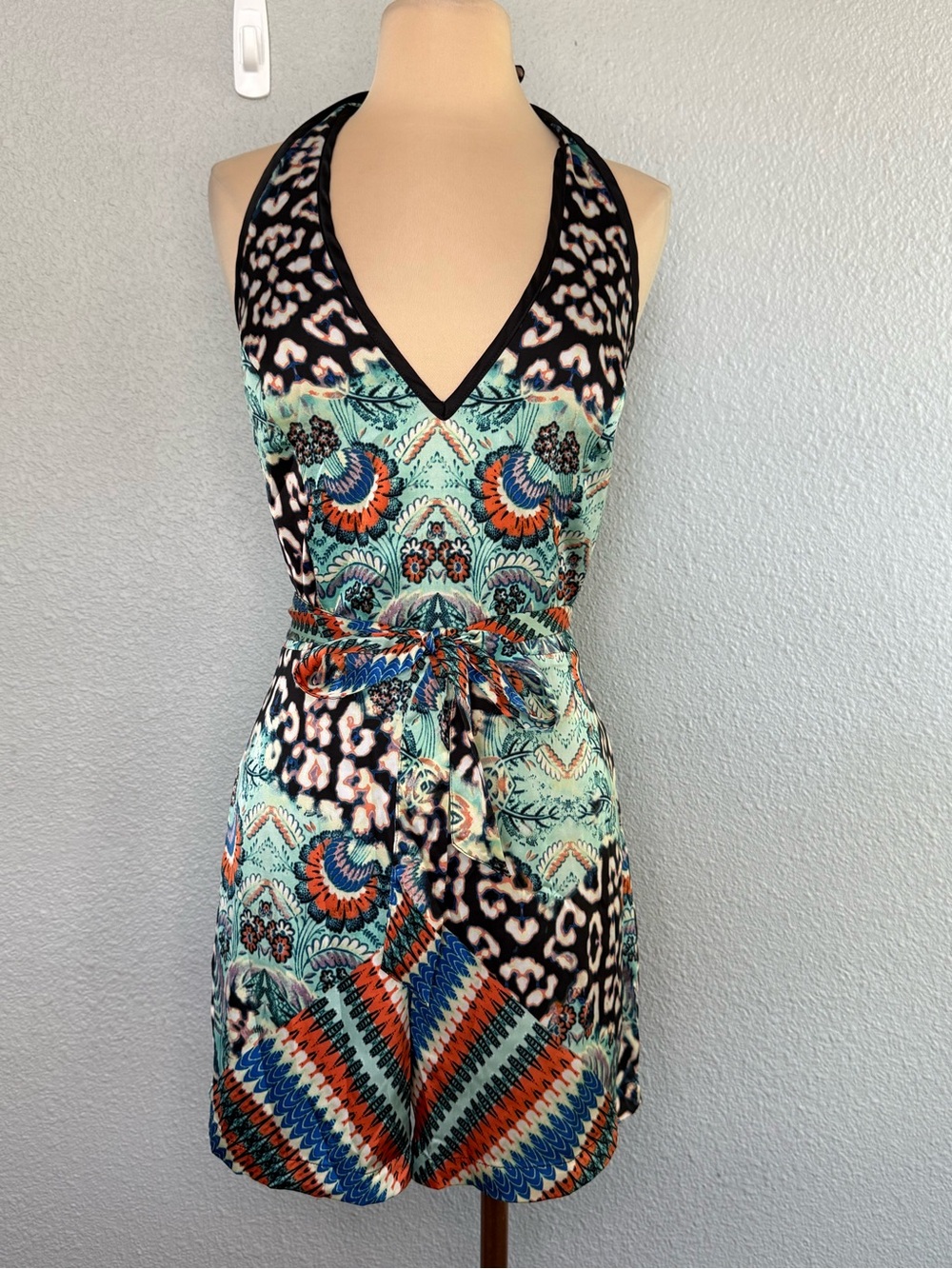 bebe Multi-Color Halter Romper Size 6
